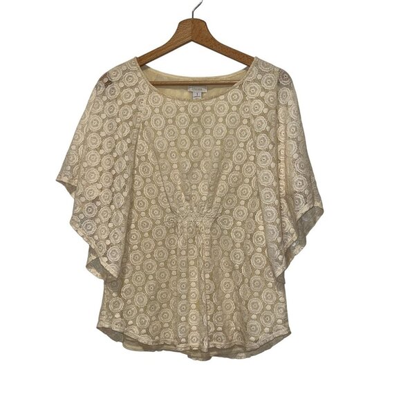 Chicos Cream Lace Flutter Short Sleeve Causal Knit Top Blouse Women's Size 8 - Picture 1 of 7